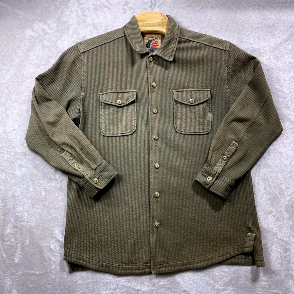 Tommy Bahama Shirt Men Medium Green Ribbed Cotton Long Sleeve Button Down